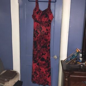 Long red floral dress